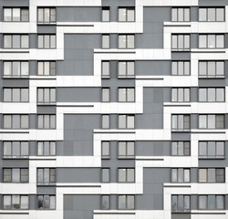 Grey and white facade of a residential building