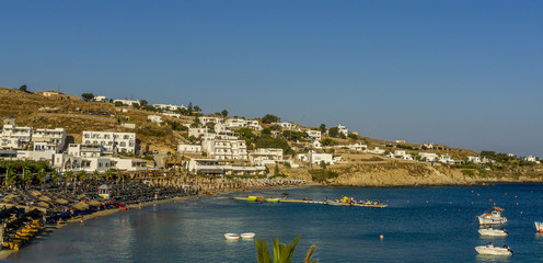 Platis Gialos beach in Mykonos Island, Greece.