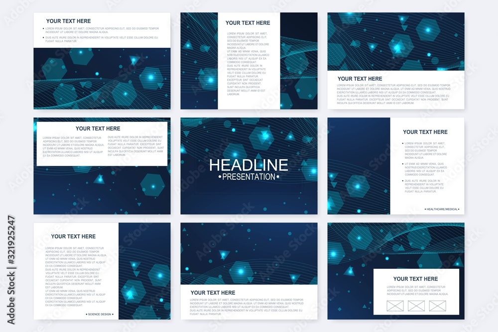 Poster big set of vector templates for presentation slides. modern graphic background structure molecule an