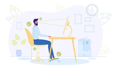 Correct Position to Sit at Table, Healthy Back.