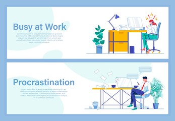 Being Busy at Work Against Procrastination Banners