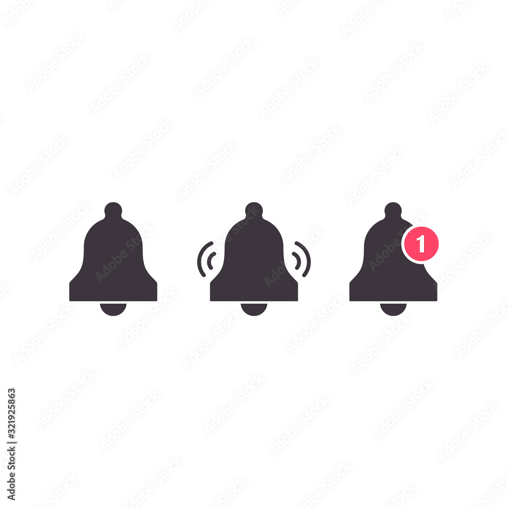 Aufkleber bell notification icon set for incoming inbox message. vector ringing bells