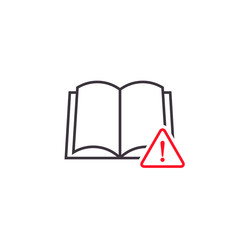 Book with exclamation sign, manual icon. Book with instructions Vector isolated line illustration