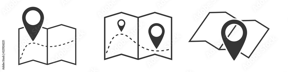 Poster set of outline map symbols. vector location icon