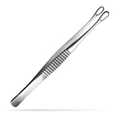Surgical tumor grasping forceps. Tweezers for deduction of a tumor of a brain. Surgeon s hand tool. Realistic object on a white background. Vector