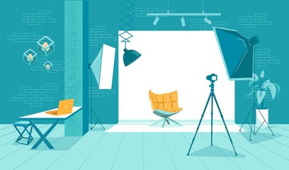 Flat Banner Interior Fashionable Photo Studio.