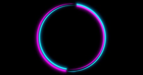 Neon Circle background with LED frame screens. Fluorescent abstract blue, purple color. . 3D illustration