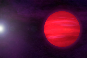 Fantastic exoplanet of red color. Elements of this image were furnished by NASA.