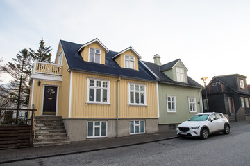 Fototapeta na wymiar Semi-detached house in city of Reykjavik in Iceland
