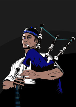 Scottish Man Playing Bagpipes Vector Image