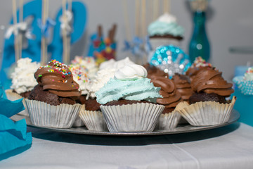cupcakes with chocolate frosting and sprinkles