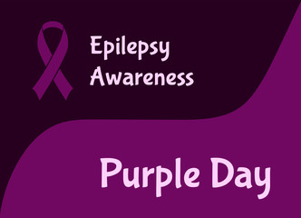 Purple Day card for Epilepsy Awareness campaign with violet awareness ribbon on dark purple background...EPS10 simple vector illustration.