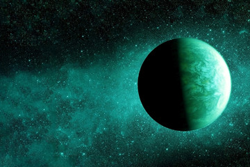 Fantastic exoplanet of green color. Elements of this image were furnished by NASA.