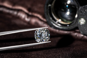 Cushion Shape Diamond in Jewelry Tweezers