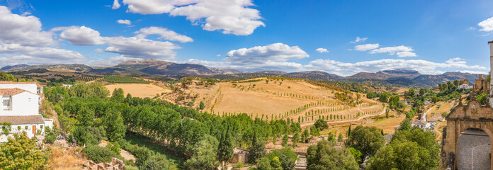 Fototapeta na wymiar Panoramic views of the outskirts of the old city and surroundings. Ronda, Spain, Andalusia.