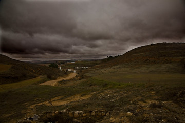 Panoramic of a natural landscape of a dark sky. Image.