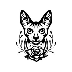Sphinx cat head portrait tattoo drawing. Vector illustration.
