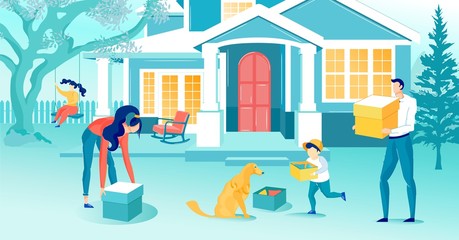 Family with Two Children Moving to New House.