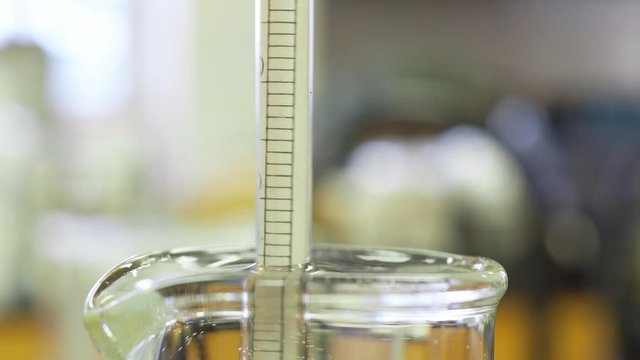 Reading the value from a hydrometer. Used for determining the specific gravity of liquids including beer. 