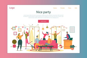 Nice Party Cartoon Vector Landing Page Template