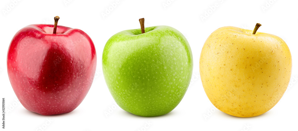 Wall mural colorful apples, red green and yellow fruit, isolated on white background, clipping path, full depth - Wall murals