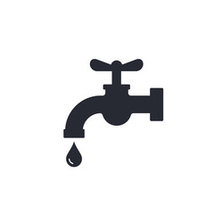 Water tap with falling drop icon. Vector water crane illustration flat design isolated on white background