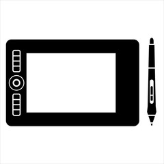 Digital Drawing Tablet with Pen Vector Icon Illustration Symbol