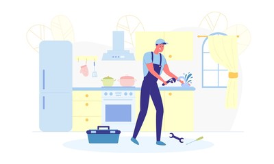 Plumbing Repair Work on Tap in Kitchen, Banner.