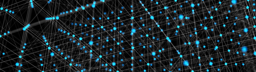 Network of connected dots and lines. Big data visualization. Futuristic infographic. Abstract digital background. Grid illustration. Block chain concept. 3d rendering.