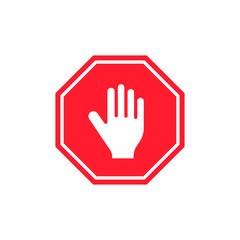 Stop sign with hand palm icon. Vector isolated flat design illustration