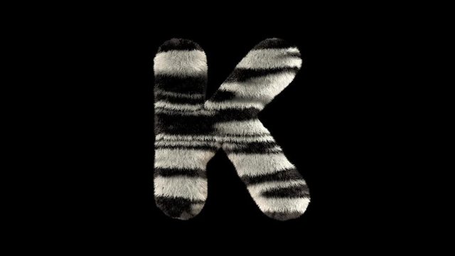 3D animated furry hairy zoo leopard text typeface with alpha channel  K