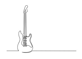 Continuous one line drawing of a guitar - obrazy, fototapety, plakaty