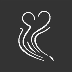 Odor chalk white icon on black background. Good smell. Aroma swirl with heart shape. Nice perfume scent wave. Aromatic fragrance flow. Steam curl, evaporation. Isolated vector chalkboard illustration