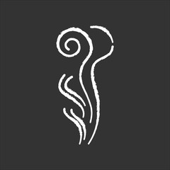 Good odor chalk white icon on black background. Perfume scent swirl. Flavored fume smell. Smoke puff, steam curl, evaporation. Aromatic fragrance flow. Isolated vector chalkboard illustration
