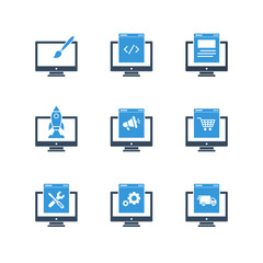 Computer Programming Icons Set Programmer Developer Stock Colored Filled Icon Set Vector