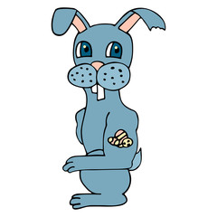 cool cartoon easter bunny with easter eggs tattoo. white background isolated vector illustration