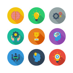 Brain, Brainstorming, Idea, Creativity Circle Flat Icon Set Vector