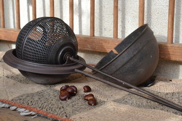 Vintage tool for baking chestnuts on a stove