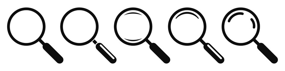 Magnifying glass instrument set icon, magnifying sign, glass, magnifier or loupe sign, search – stock vector
