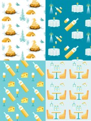 Camping Romantic Dinner Lunch Seamless Pattern Set