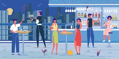 Rooftop Bar or Nightclub Furnishing and Visitors.