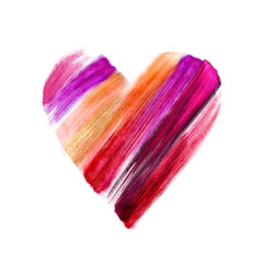 abstract violet red orange heart shape isolated on white background. Valentine's day symbol, love sign, romantic icon, clip art. Fast sketch. Gouache paint smear, watercolor brush strokes texture