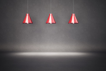 Three red ceiling lamp