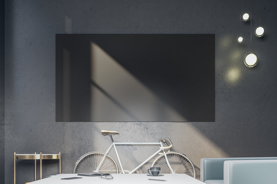 Contemporary hipster interior with bicycle and blank poster