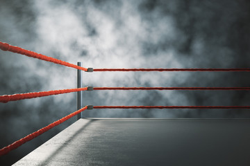 Professional boxing ring surrounded red ropes - obrazy, fototapety, plakaty