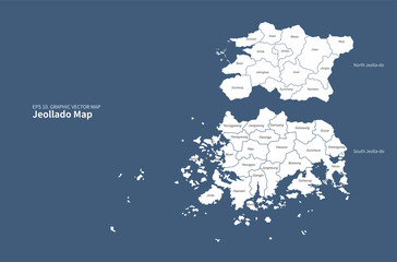 graphic vector of jeolla-do map. jeolla namdo and jeolla bukdo map. south korea map.
