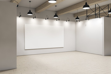 Contemporary gallery interior with empty poster on wall