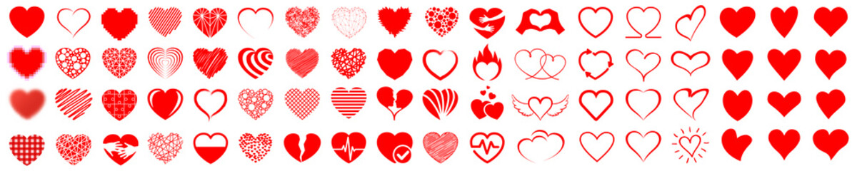Set of hearts icon, heart drawn hand - stock vector