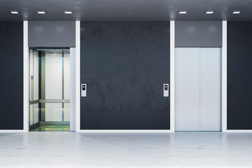 Fototapeta na wymiar Clean office interior with two elevator