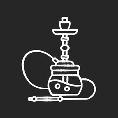 Hookah chalk white icon on black background. Sheesha house. Object to inhale nicotine. Nargile lounge. Odor from pipe. Scent of vaporizing. Smoking area. Isolated vector chalkboard illustration